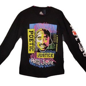 Tupac Poetic Justice Hip Hop Men's Long Sleeve Black T-Shirt Crew Neck Medium M